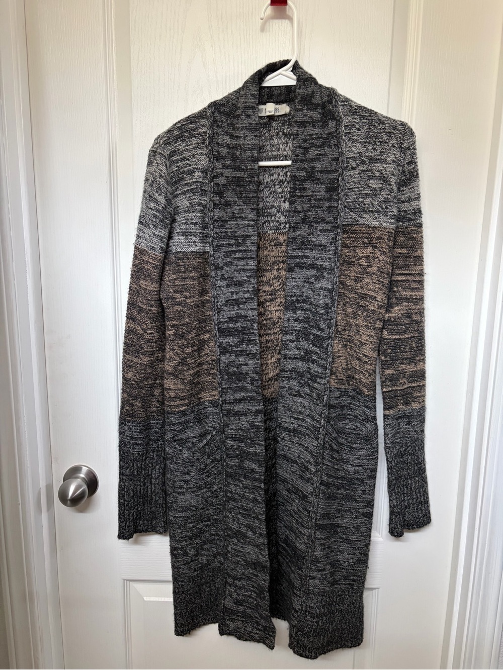 Open-Front Marled Cardigan in Gray and Brown